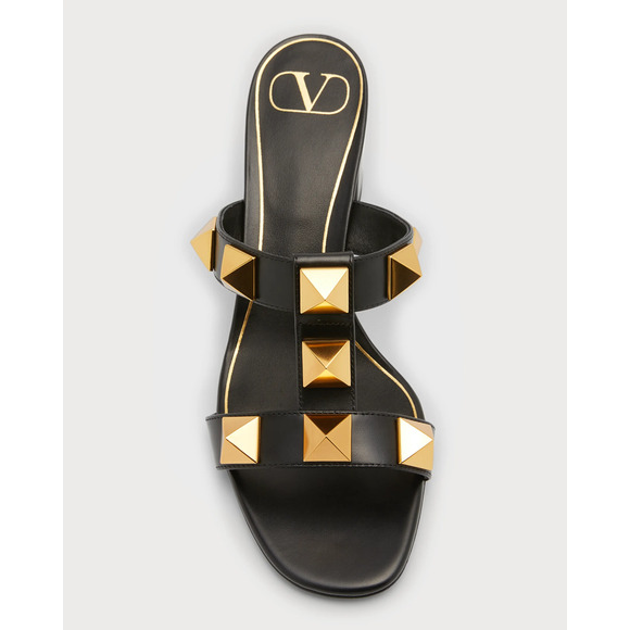 Valentino Rockstud Roman Stud Black City 60mm Slide Mule Sandal Block Heel 37.5 - Picture 12 of 16